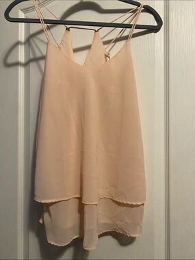 Women's Blush Pink Spaghetti Strap Layered Chiffon Top